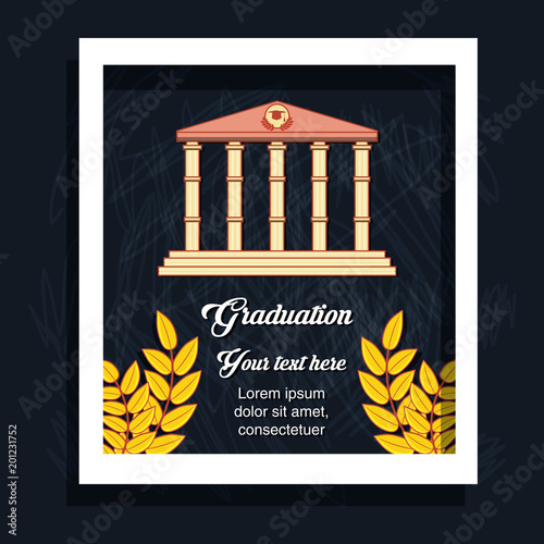 graduation card with classic building vector illustration design