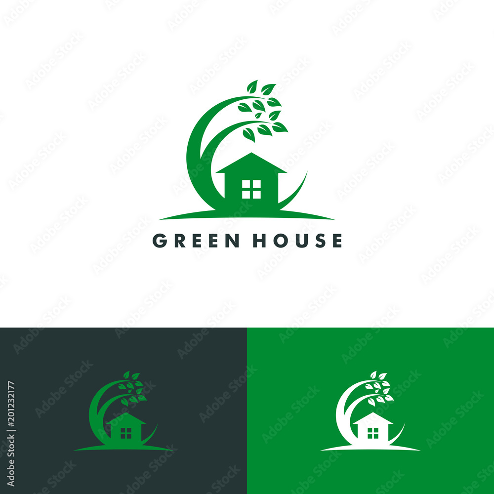 green house logo template, tree eco vector illustration green house logo template, tree eco vector illustration