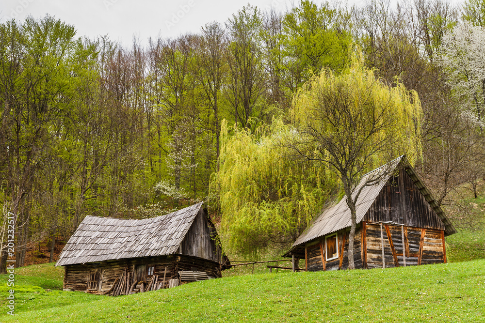 Shepherd's house with a barn at the edge of the forest Shepherd's house with a barn at the edge of the forest
