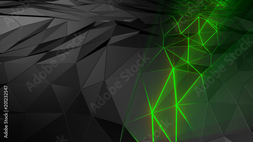 3D rendering abstract polygonal space low poly with connecting surface. Futuristic HUD background
