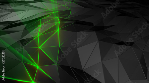 3D rendering abstract polygonal space low poly with connecting surface. Futuristic HUD background