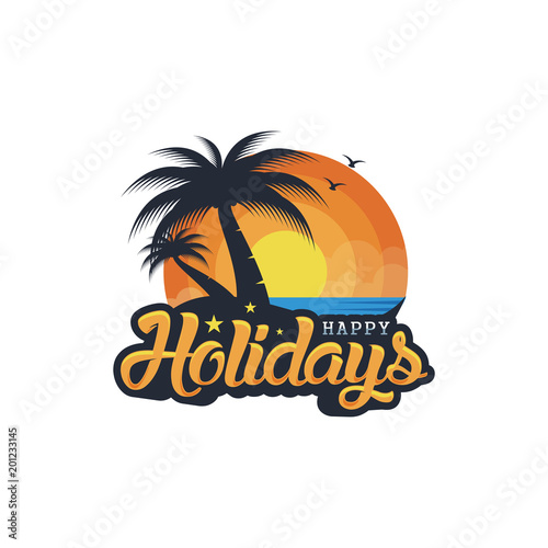 concept happy holidays with sunset  - summer vector Illustration