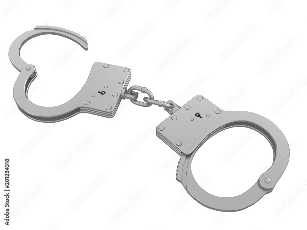 handcuff open of police made of steel isolated on a white background 3d rendering handcuff open of police made of steel isolated on a white background 3d rendering