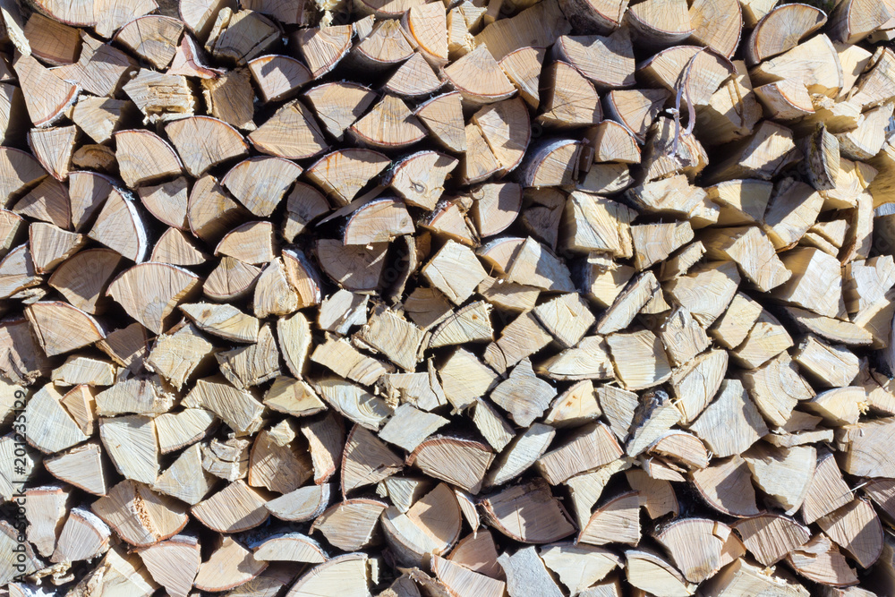 chipped birch wood are stacked in a log, preparation for winter chipped birch wood are stacked in a log, preparation for winter