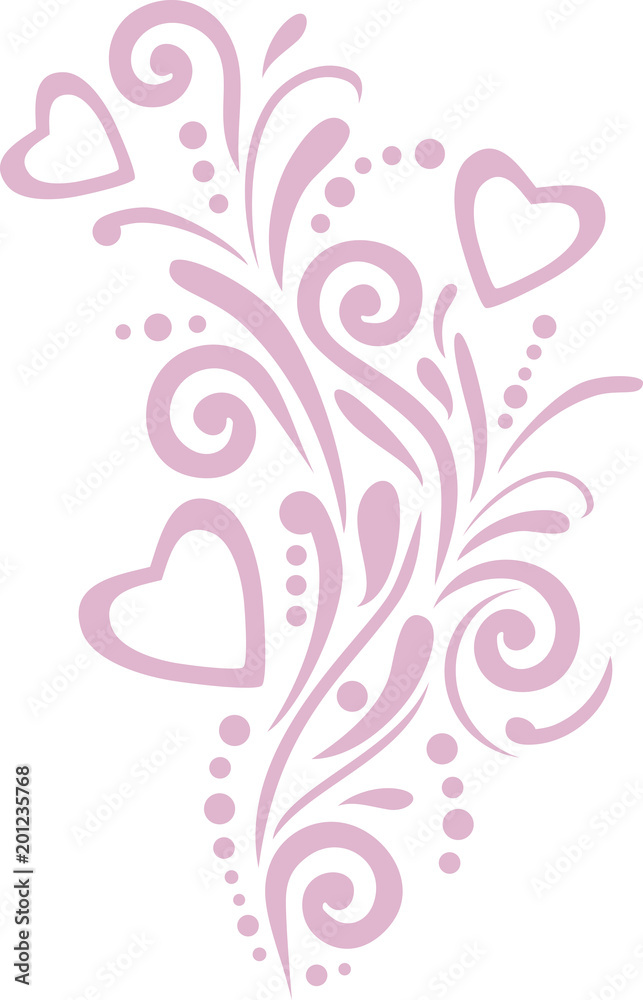 Pink ornamental element with hearts for design Pink ornamental element with hearts for design
