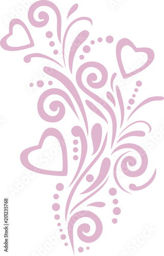 Pink ornamental element with hearts for design