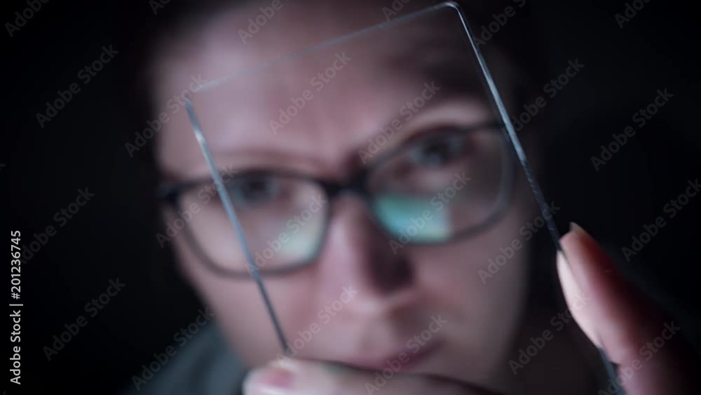 4K Future Transparent Smart Device, Woman Leaving Fingerprint 4K Future Transparent Smart Device, Woman Leaving Fingerprint