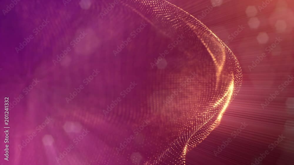 3d loop abstract animation of glow particles with depth of field, bokeh and light rays for abstract background or vj loop like microcosm or space. Seamless BG with beautiful light effects. V 14 gold