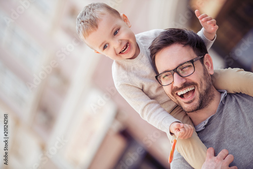 Father and son outdoors photo