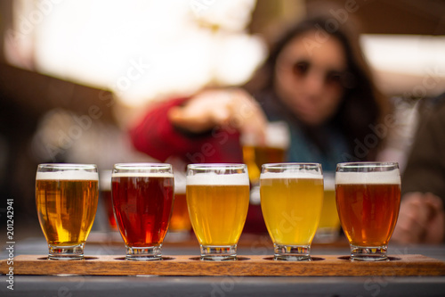 Beer selection on a beer garden table