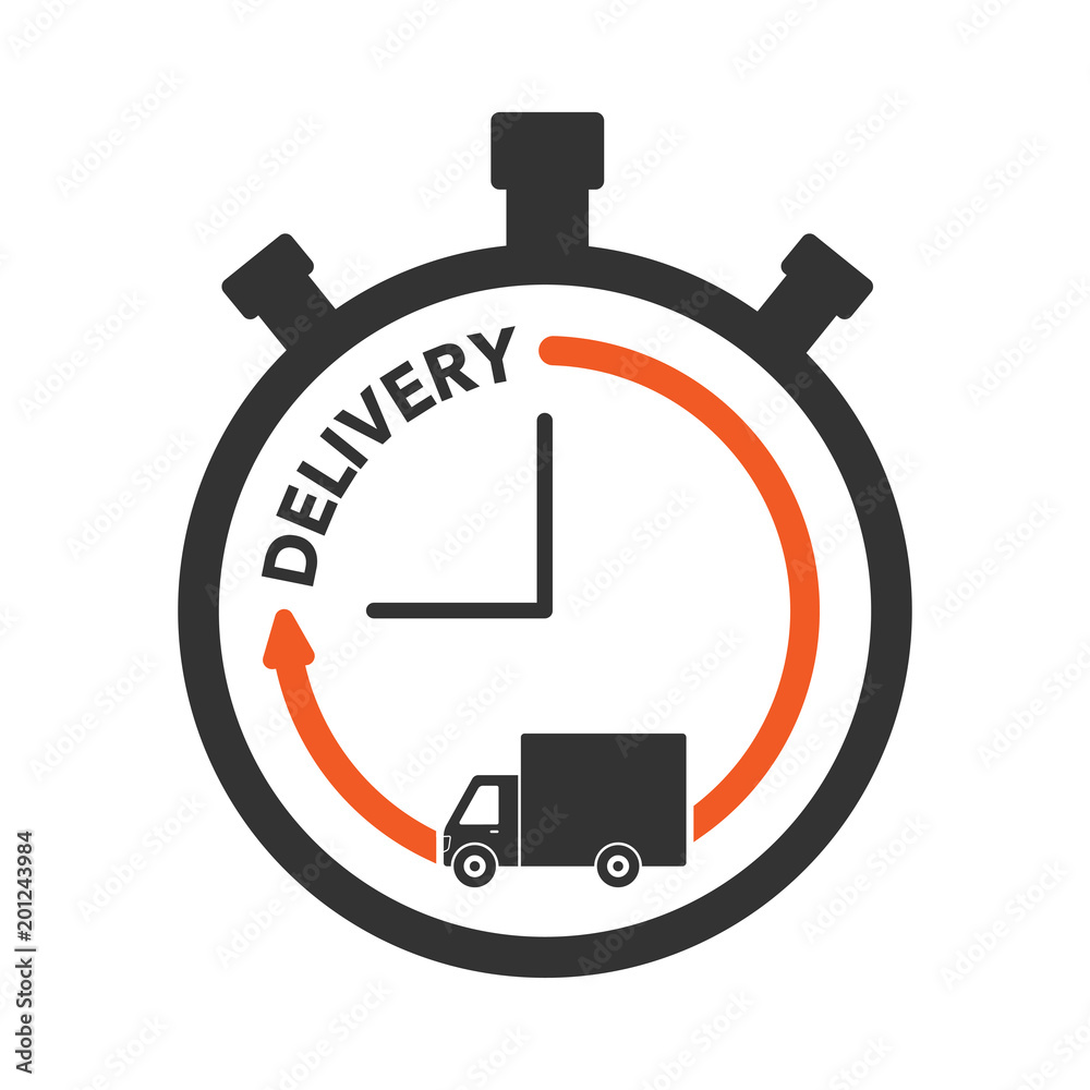 Express delivery icon concept. Stop watch with truck icon for