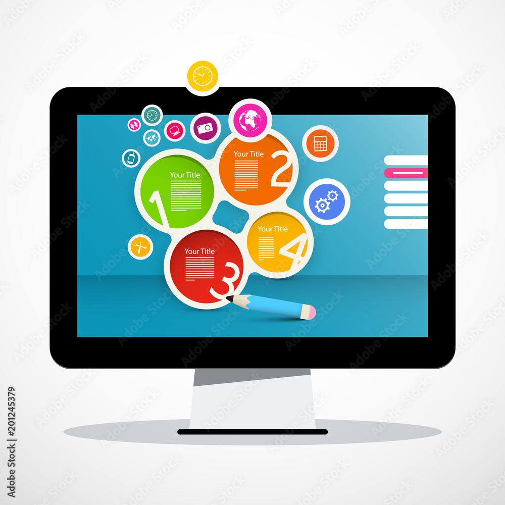 Infographic Bubbles on Computer Website. Vector Infographics Elements. Infographic Bubbles on Computer Website. Vector Infographics Elements.