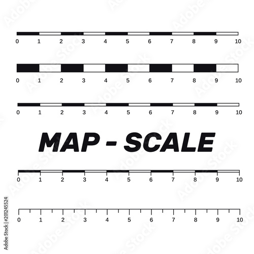 Map scales graphics for measuring distances. Scale measure map vector. Latitude and longitude distance