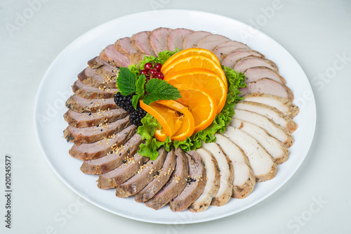 food in plates on a white background