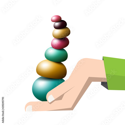 Colorful Pebbles Pile in Human Hand - Vector