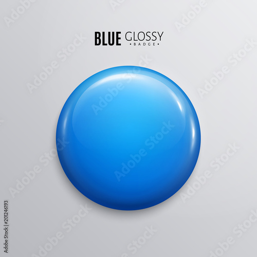 Blank blue glossy badge or button. 3d render.