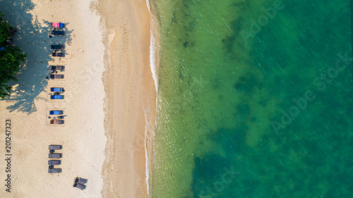 Sea Aerial view and top view, amazing nature background.The color of the water and beautifully bright.Azure beach with rocky mountains and clear water of Thailand ocean at sunny day.