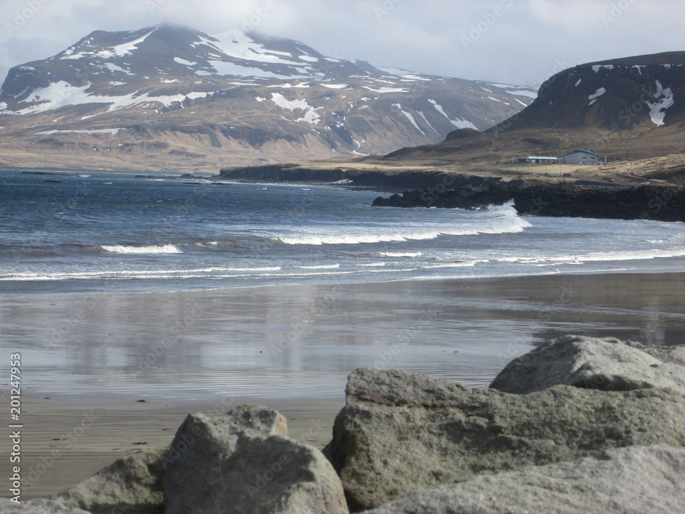 MER SABLE NOIR PLAGE ISLANDE ICELAND FJORD