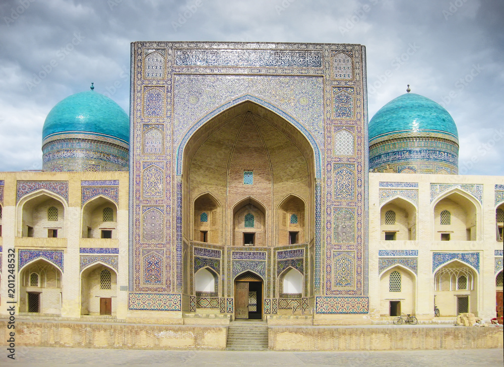 Mir-i-Arab Madrasa at the Poi Kalyan complex in Bukhara, Uzbekistan. UNESCO heritage site. Miri Arab Madrasah. Mir-i Arab Madrasa at the Poi Kalyan complex.