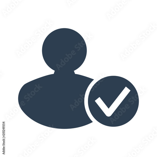 User with check mark glyph on white background.