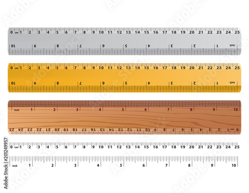 Rulers and ruler size indicators. Measure Tools Equipment. Realistic vector 3d illustration.