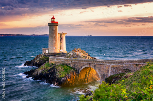 View of the lighthouse Phare du Petit Minou in Plouzane, Brittany (Bretagne), France.