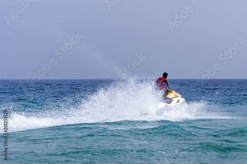 Active leisure on the sea water at the aquabike competition photo