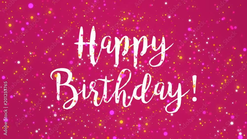 Sparkly pink Happy Birthday greeting card video animation with handwritten text and falling colorful glitter particles. Sparkly pink Happy Birthday greeting card video animation with handwritten text and falling colorful glitter particles.