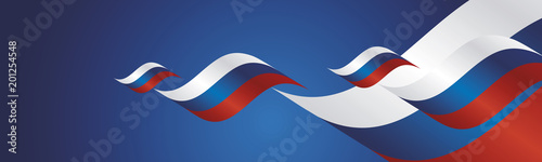 Russia Day waving flags two fold blue landscape background