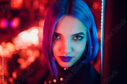 Portrait beautiful girl with blue hair photo