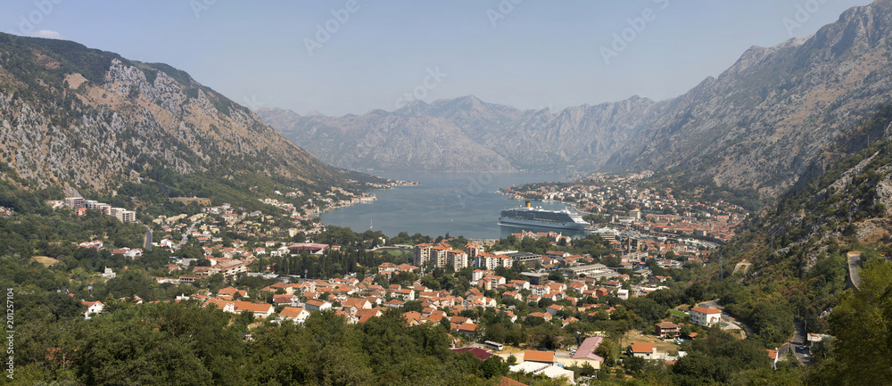 View of Kotor Bay and the city of Kotor, Montenegro.
