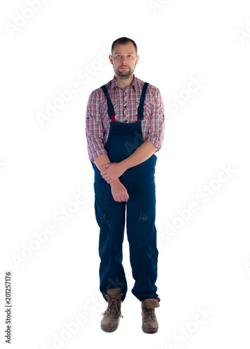 Portrait of a adult worker standing on white background photo