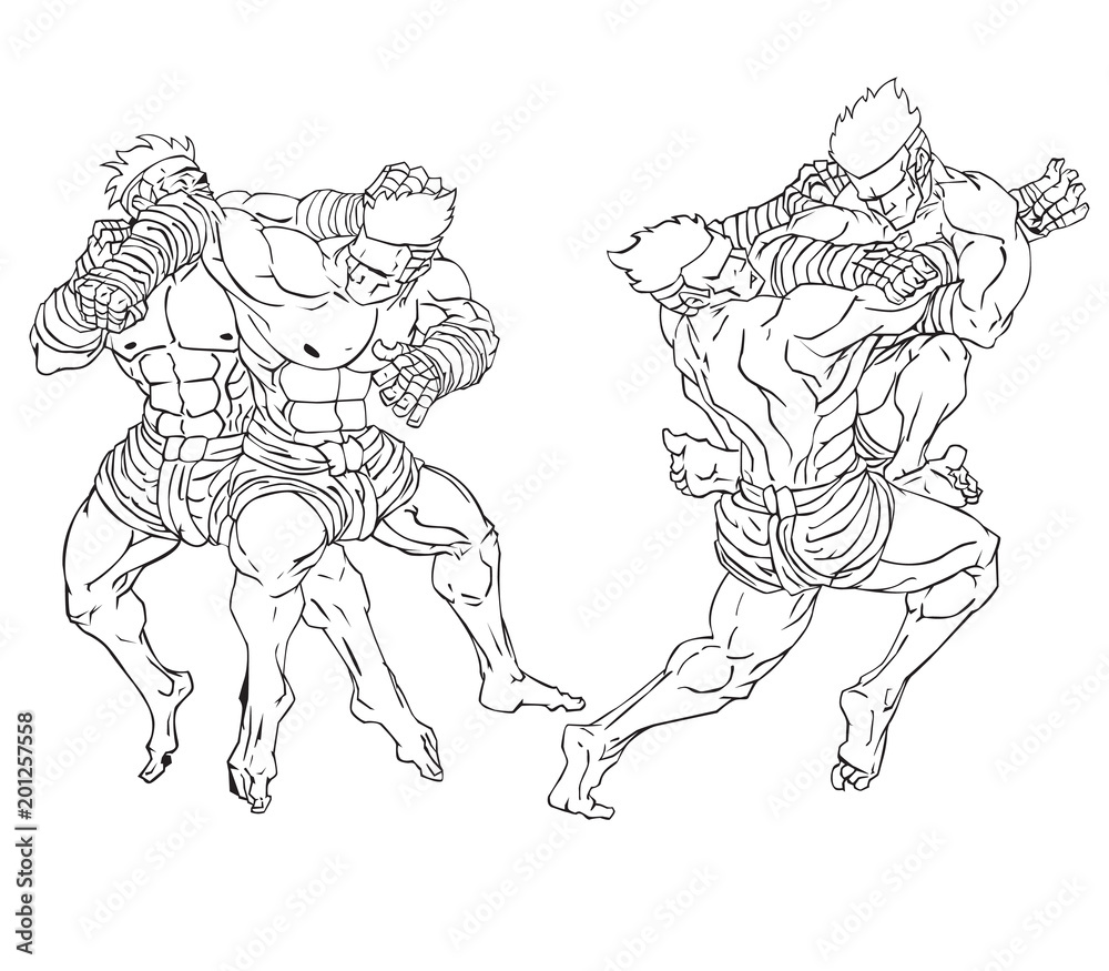 Obraz premium Muay thai or thai kickboxing. Martial art vector and illustration