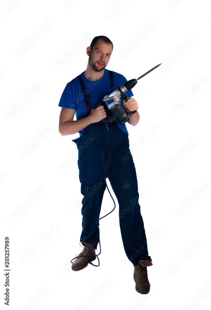 Portrait of a young worker standing on white background Portrait of a young worker standing on white background