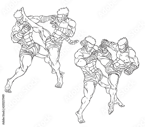 Muay thai or thai kickboxing. Martial art vector and illustration