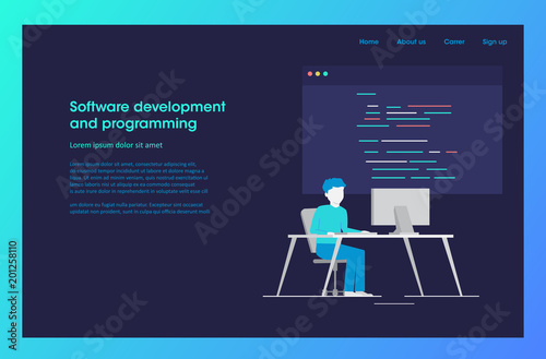 Software development and programming, programmer work on program code.