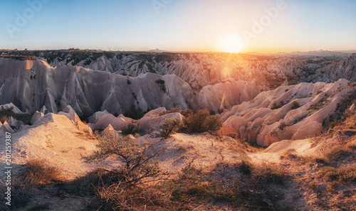 beautiful panoramic view of  Red Valley  Cappadocia  Turkey on sunset. natiral background