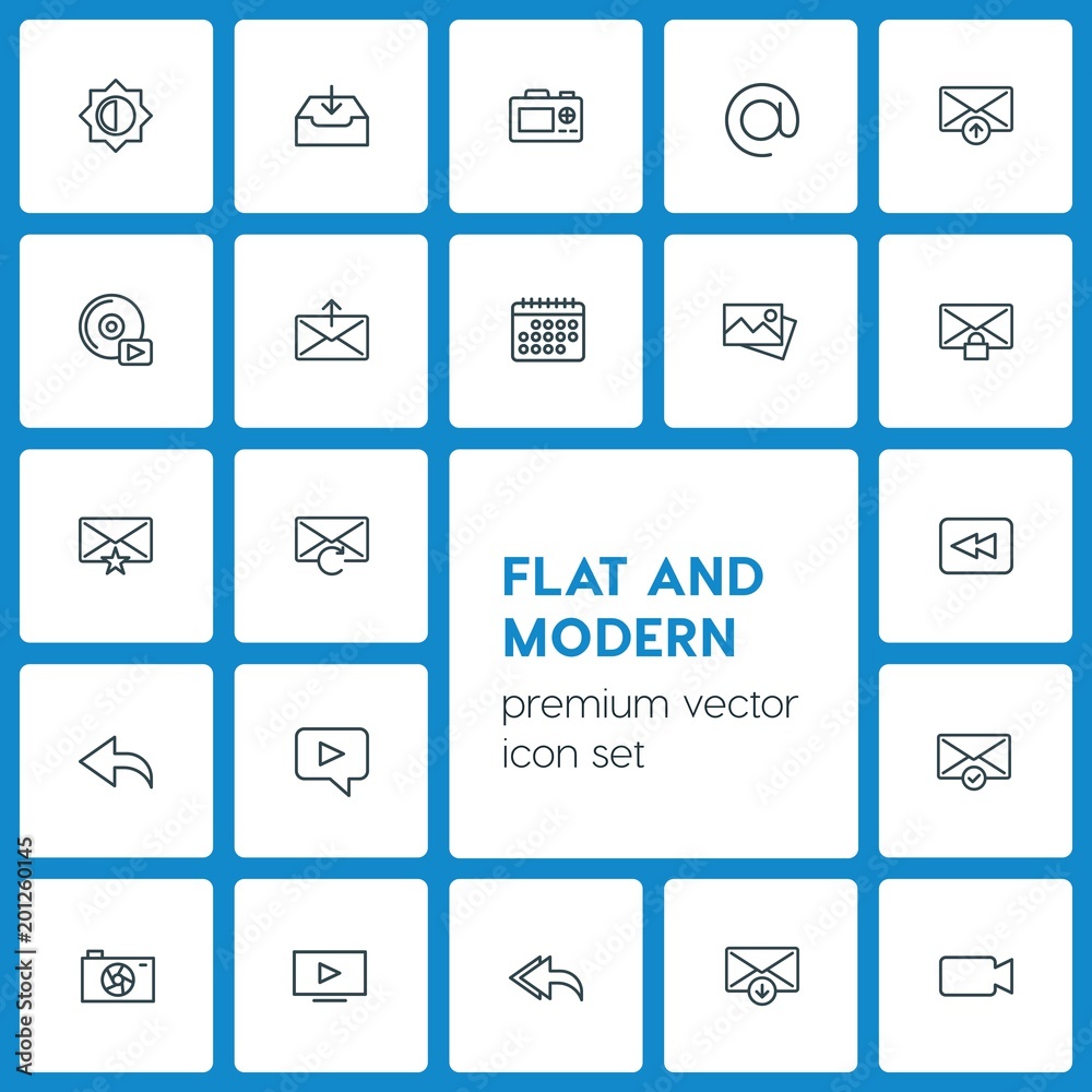 Modern Simple Set of video, photos, email Vector outline Icons. ..Contains such Icons as mail, bright, line, lens, download, television and more on dark background. Fully Editable. Pixel Perfect Modern Simple Set of video, photos, email Vector outline Icons. ..Contains such Icons as mail, bright, line, lens, download, television and more on dark background. Fully Editable. Pixel Perfect