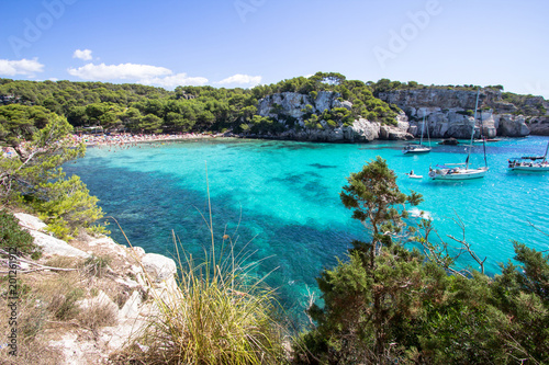 Fototapeta Naklejka Na Ścianę i Meble -  Boats and yachts on Macarella beach, Menorca, Spain