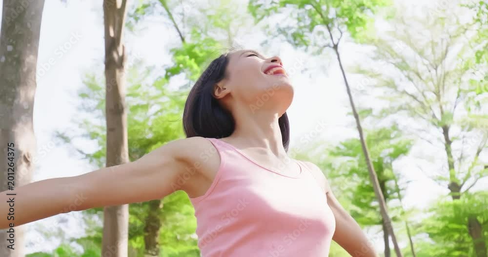 woman feel free in forest woman feel free in forest