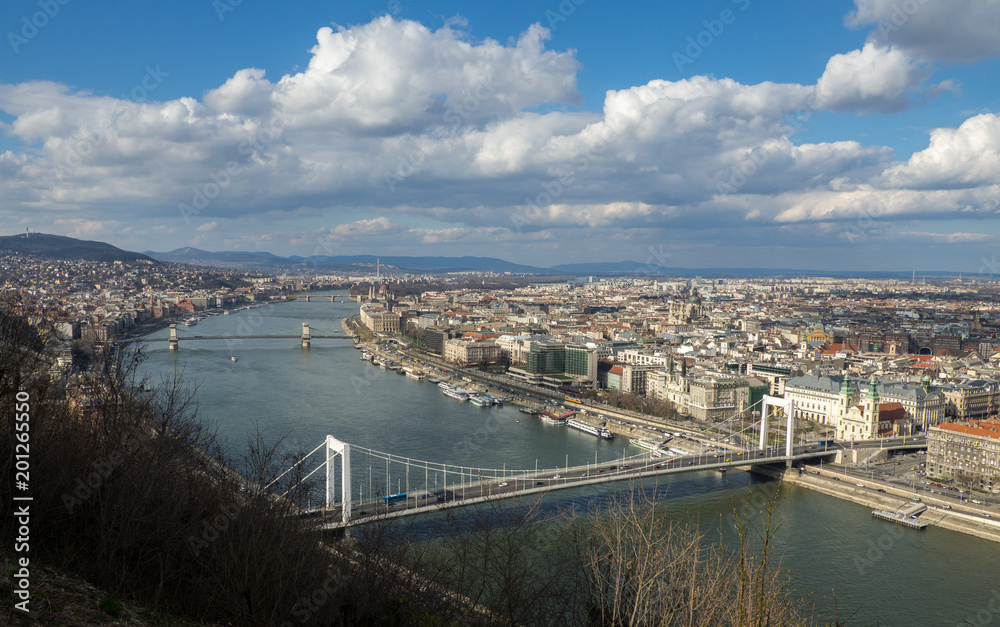Panoramic view of Budapest and the river Danube from the citadel