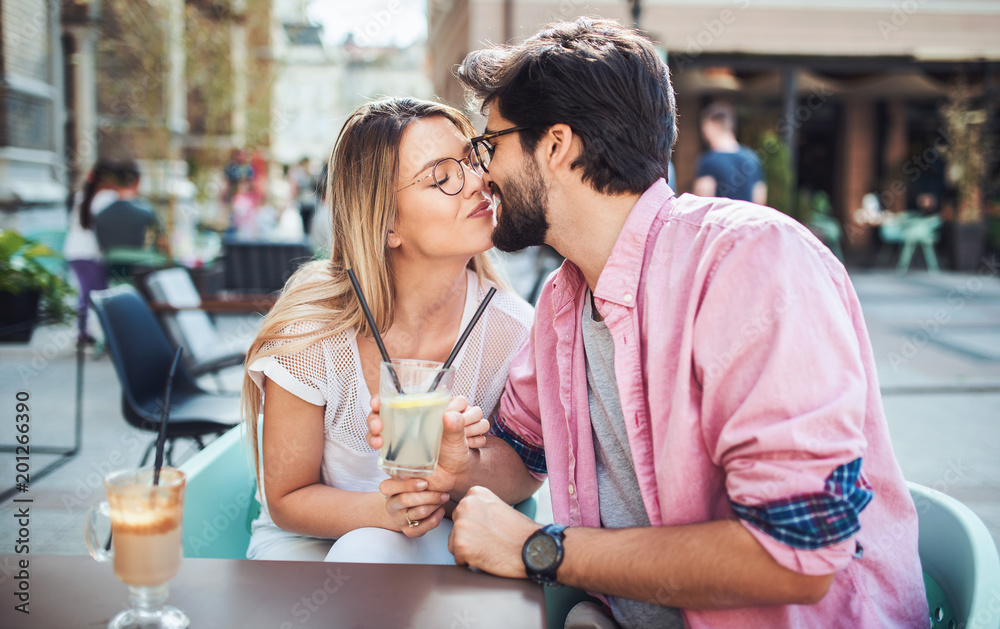 Romantic couple in the cafe. Dating, love, relationships