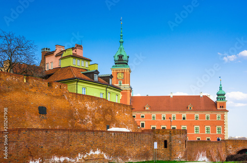 Colorful medieval buildings at the iconic old town of Warsaw, Poland.