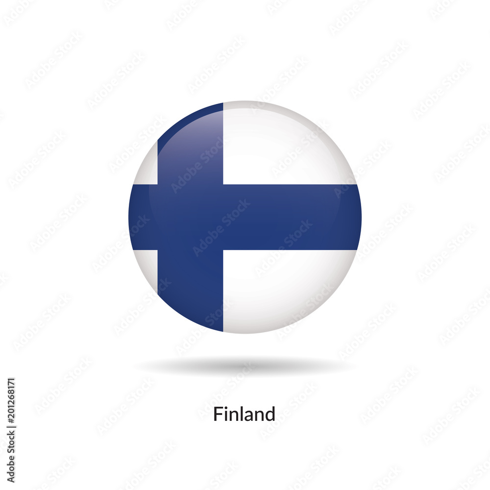 Finland flag - round glossy button. Vector Illustration.