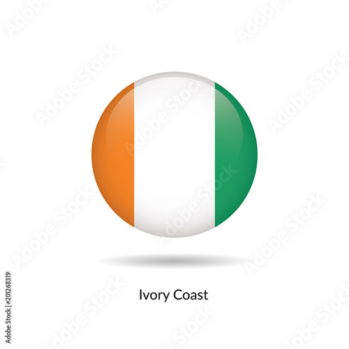 Ivory Coast flag - round glossy button. Vector Illustration.