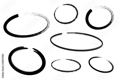 Circle draw set, design elements of highlighting, black marker isolated on white background, vector illustration. photo