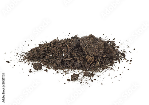 Pile dirt of soil land on a white background