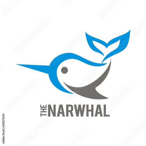 Narwhal fish logo design template vector illustration