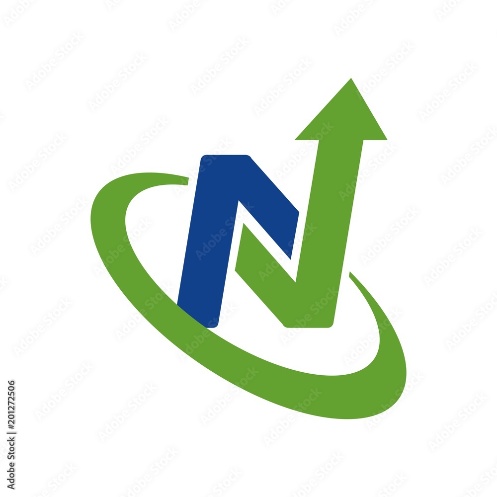 N logo initial letter design template vector with arrow accent ...