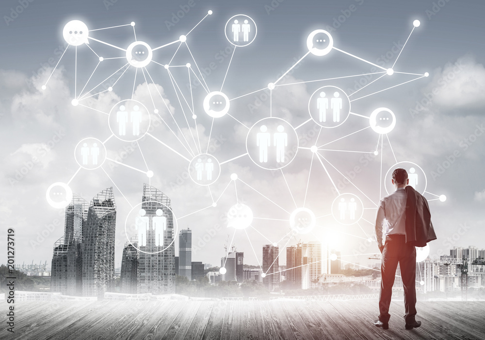 Social connection concept drawn on screen as symbol for teamwork